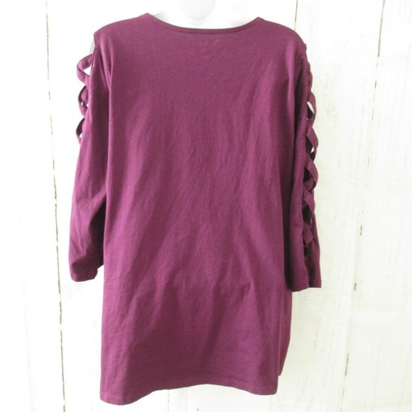 Roamans Top 14 16 Purple Cut Out 3/4 Sleeve Plus Size - Picture 4 of 6